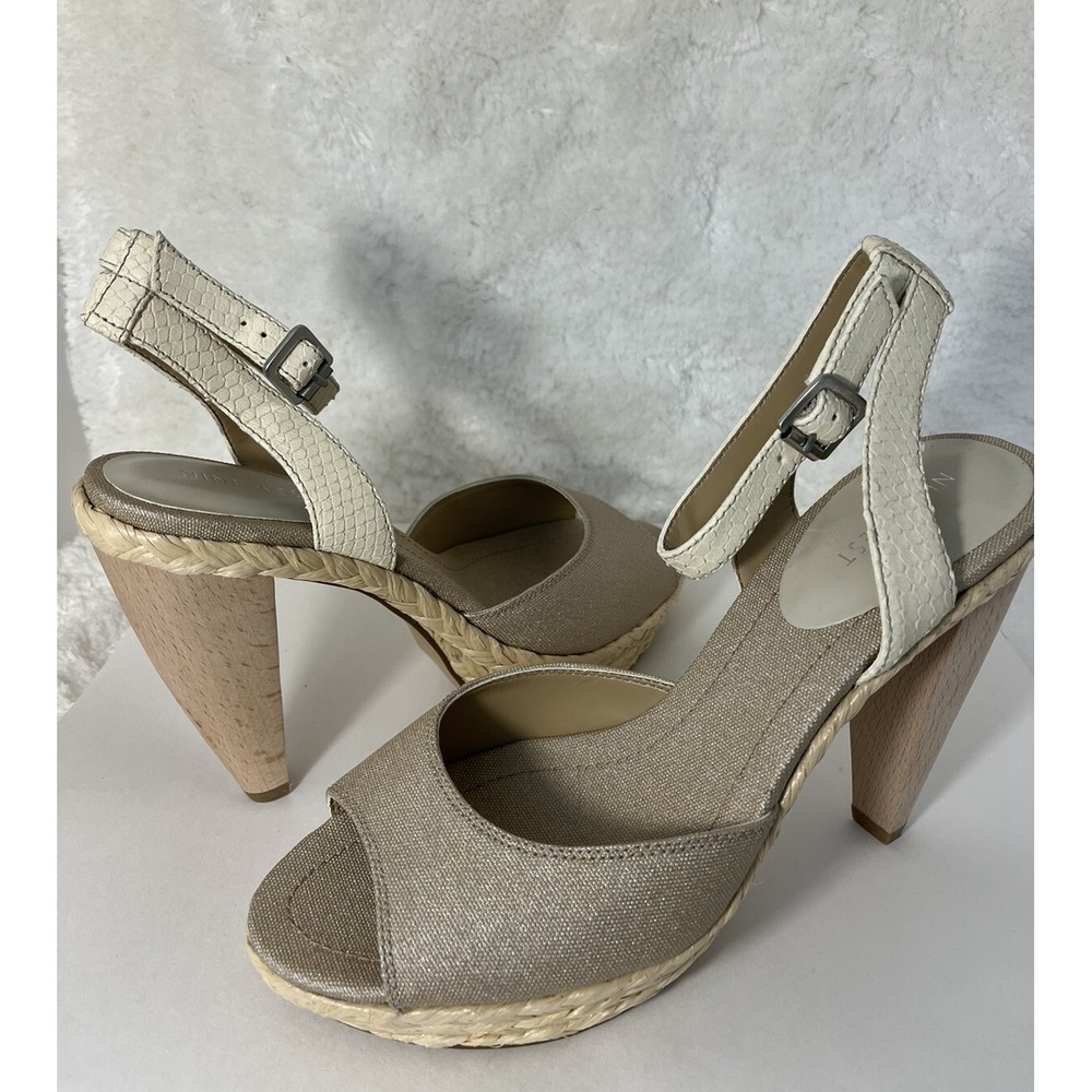 Nine West Textile Snakeskin Ankle Strap Woven Platform Chunky Sandal Heel Sz 8 - Picture 6 of 11